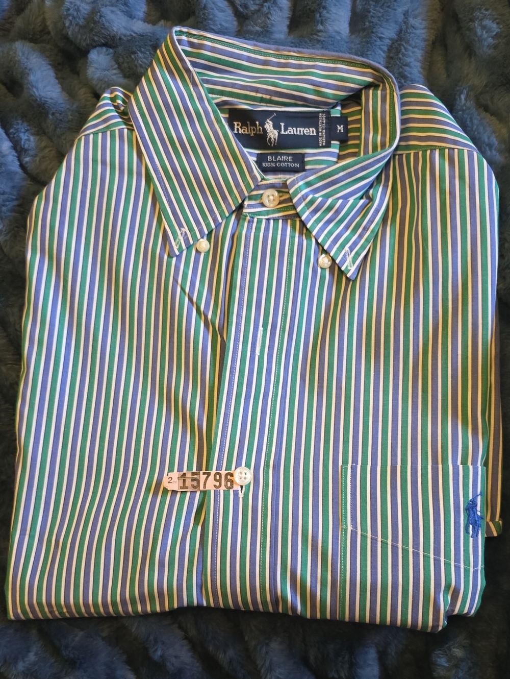 Iconic Vintage Ralph Lauren Men’s Blaire Striped Button-Down Shirt 100% Cotton